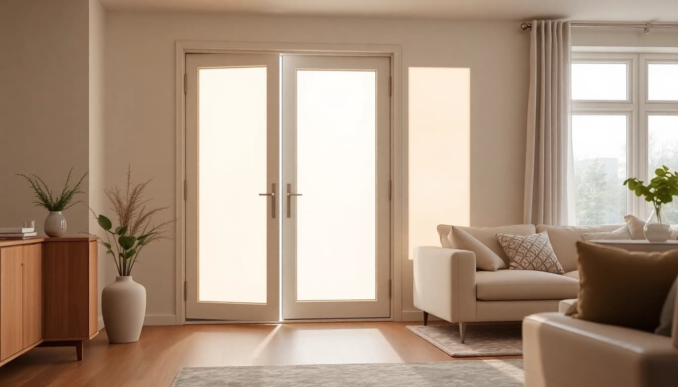 Bekijk de horren schuifdeur in een moderne woonkamer met een perfecte afwerking.