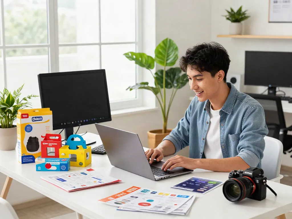 Engaging scene of rokok88 login and online shopping process in a modern workspace.