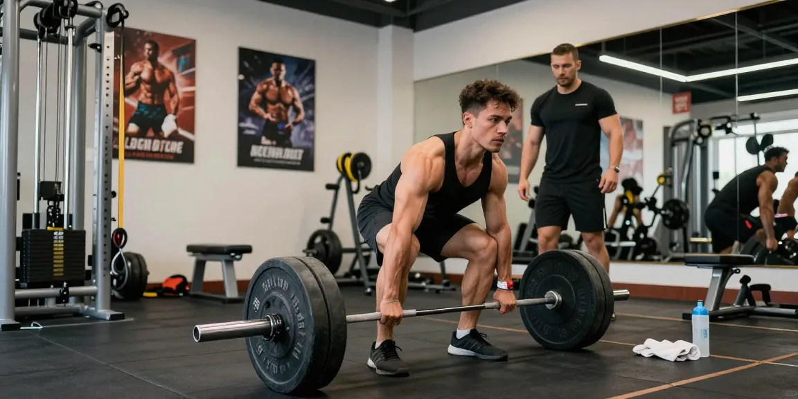 Prime Pharma Steroiden athlete performing deadlifts in a vibrant gym setting.