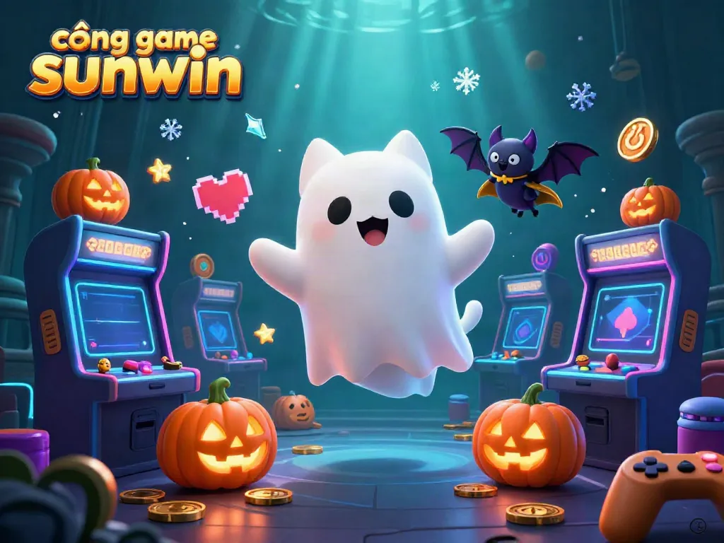 Experience the thrilling world of cổng game sunwin with a friendly ghost cat and vibrant casino elements.