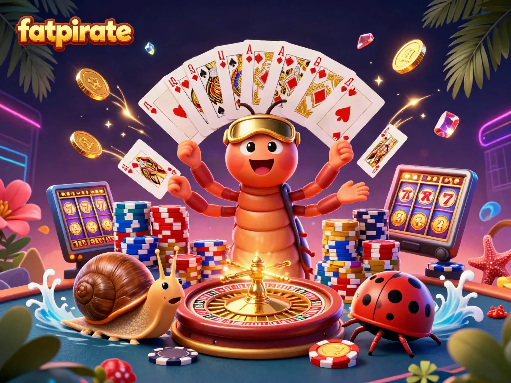 Play dynamic casino games at fatpirate with a colorful scene featuring unique characters and exciting casino elements.