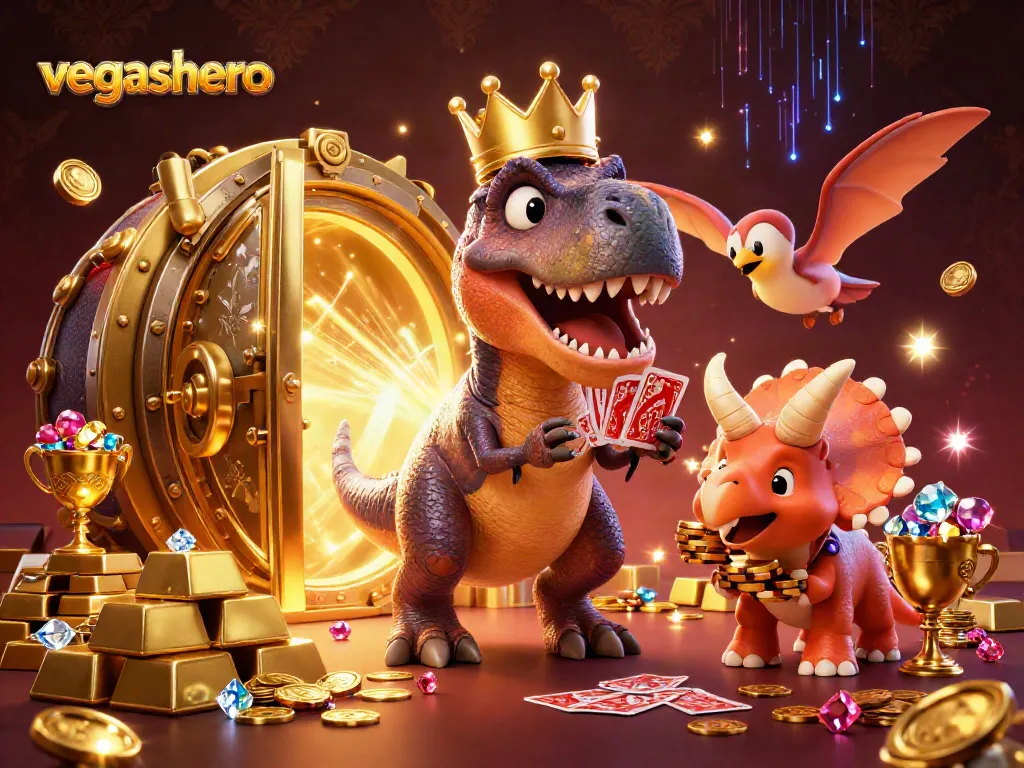Experience thrilling casino gameplay with vegashero in this vibrant 3D illustration of characters.