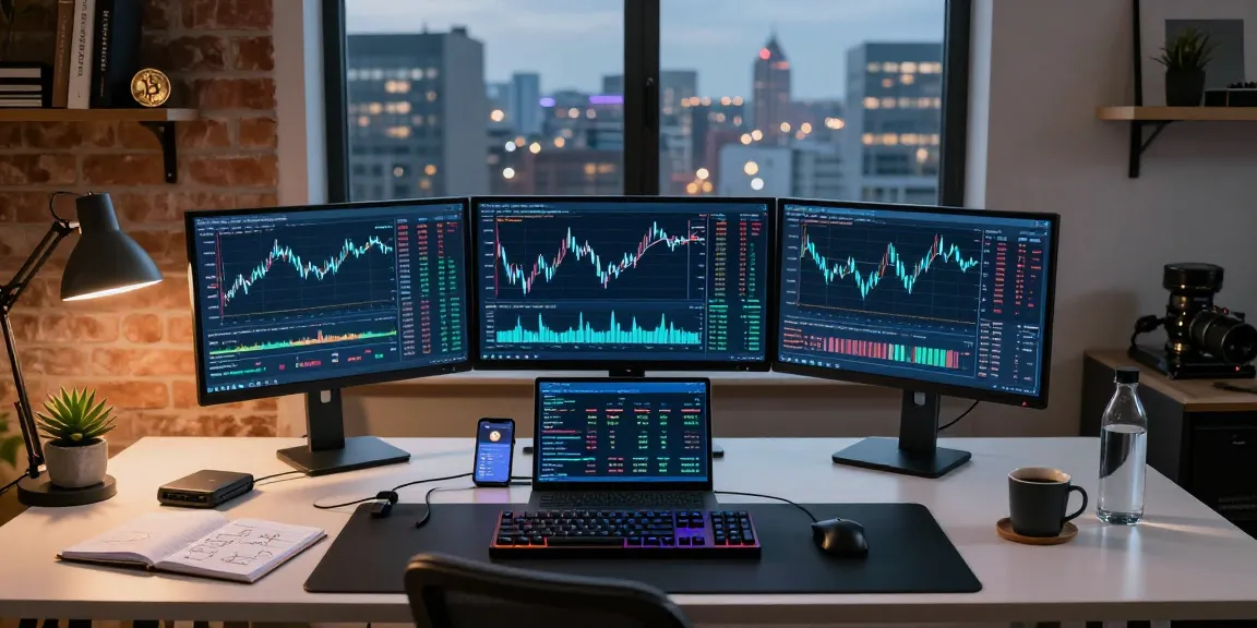 websitepioniers professionele crypto handelswerkplek met digitale portemonnee en actuele koersgraficen