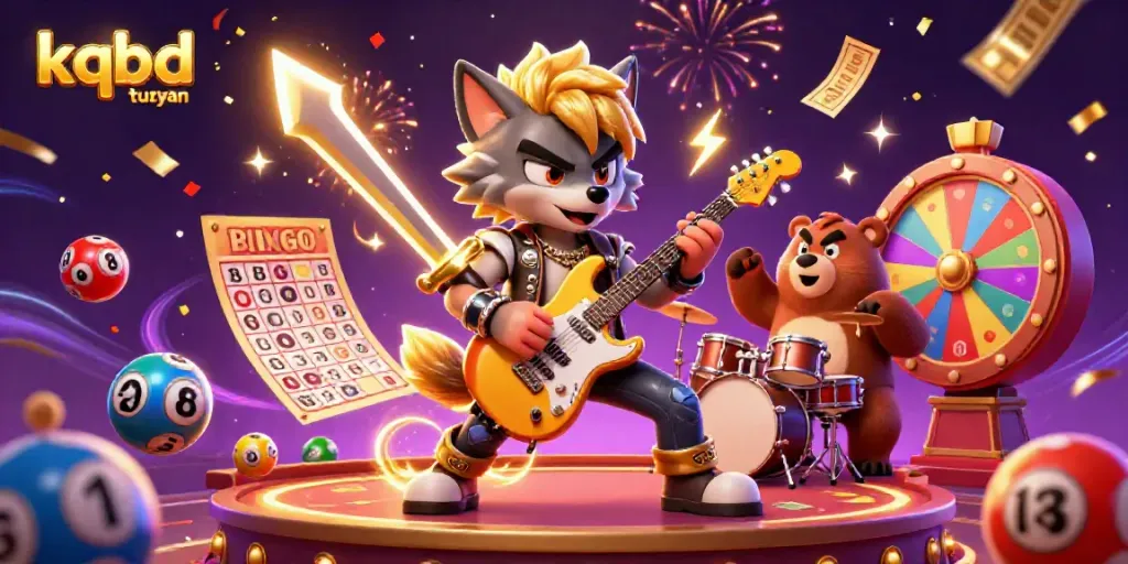 Experience the excitement of kqbd truc tuyen with lively cartoon characters celebrating on a casino stage.
