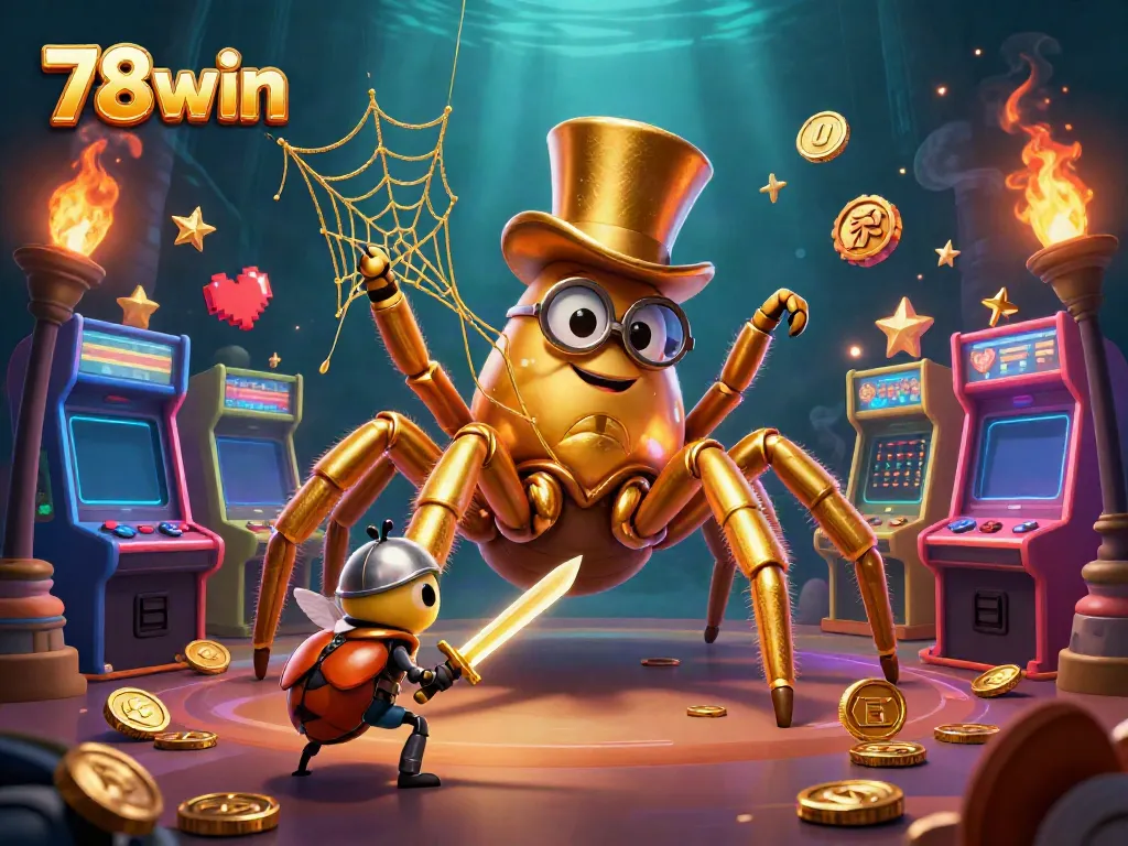 Experience the thrilling gaming atmosphere with 78win: a giant tarantula and beetle knight unite in a casino