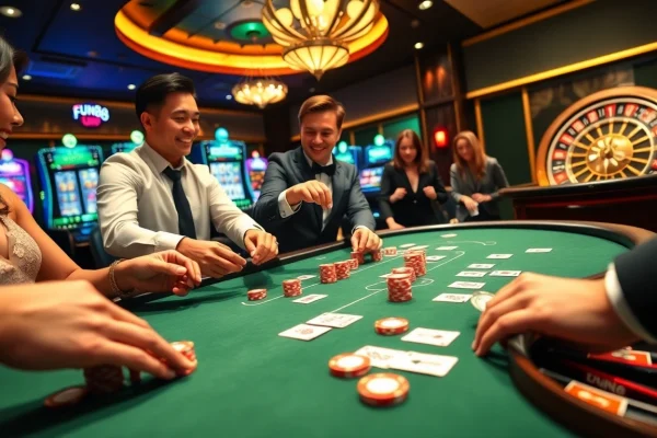 Engage with the excitement of Fun88 at a lively poker table amid luxury and chance.