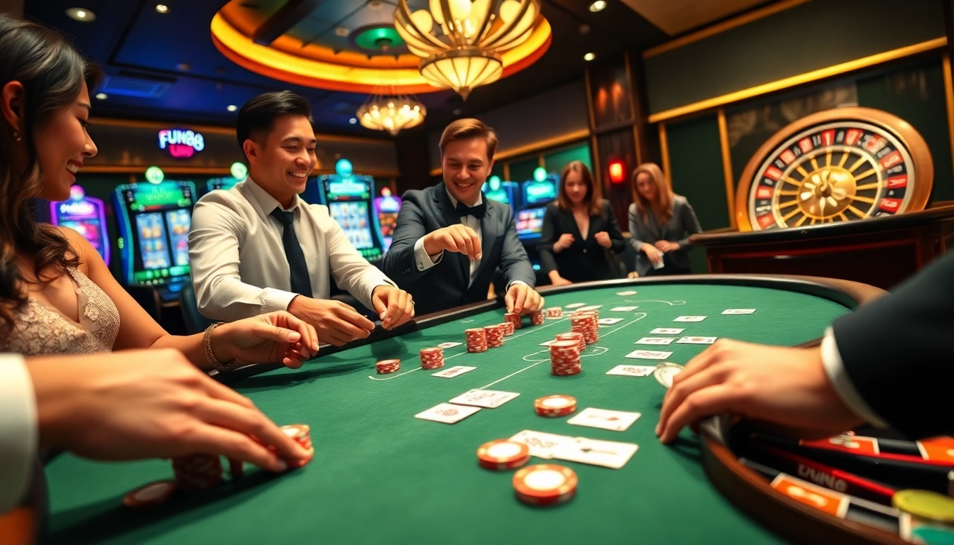 Engage with the excitement of Fun88 at a lively poker table amid luxury and chance.