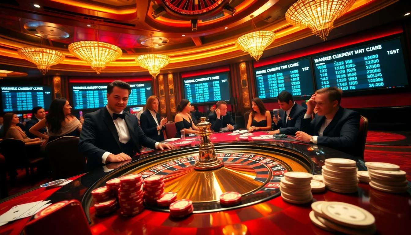 Engage with VAOBET betting excitement at a luxurious roulette table surrounded by eager players.