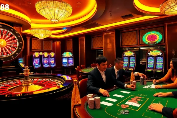 A dynamic gaming scene at Nhà Cái DA88 featuring exciting roulette and poker action.