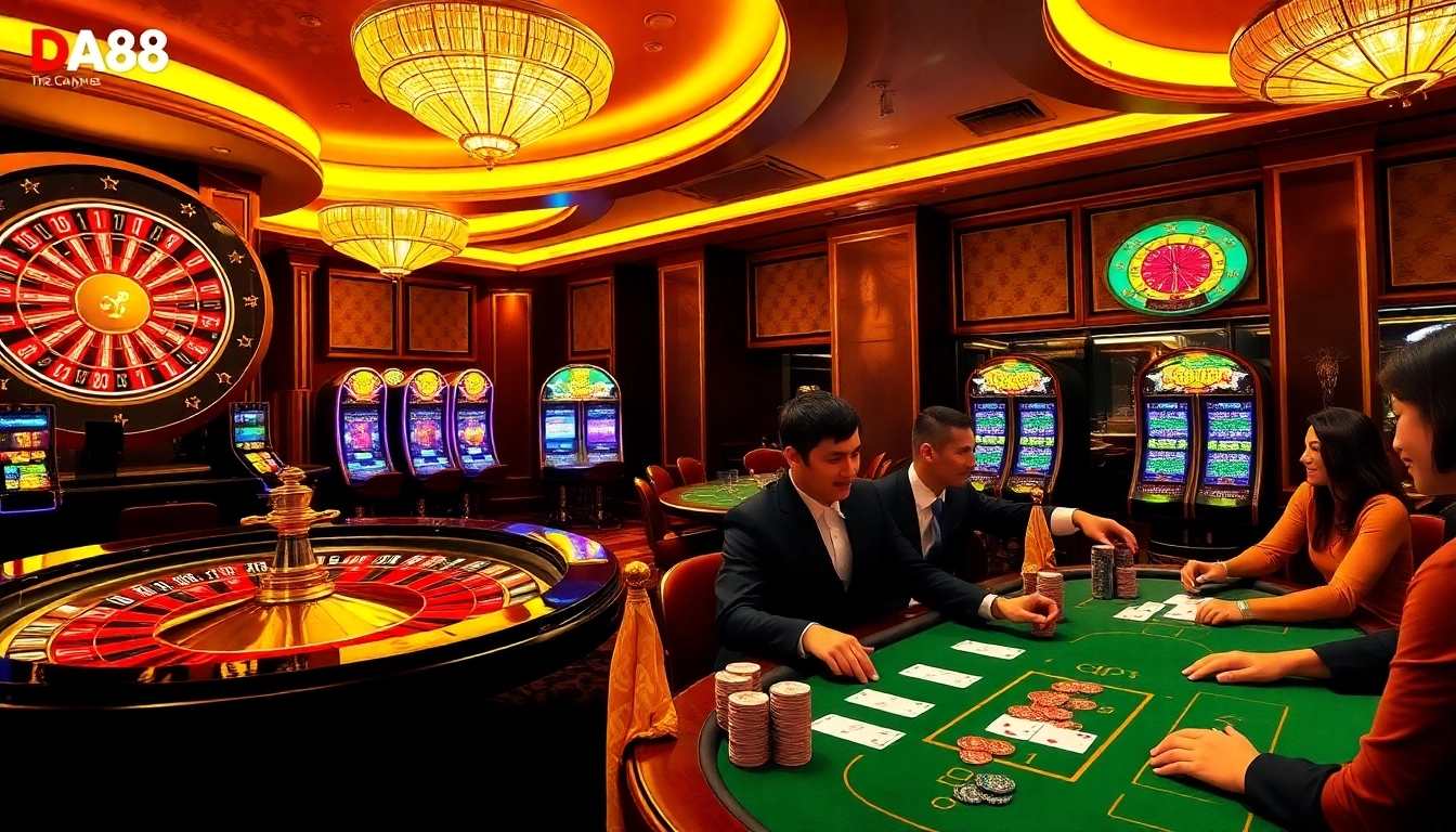 A dynamic gaming scene at Nhà Cái DA88 featuring exciting roulette and poker action.