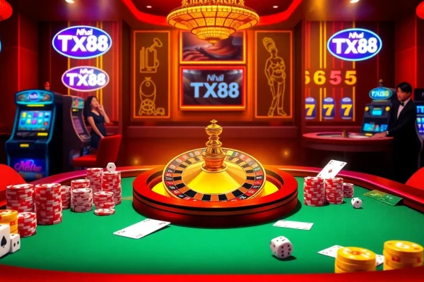 Enjoying a thrilling game of poker at Nhà Cái TX88 with vibrant casino atmosphere.