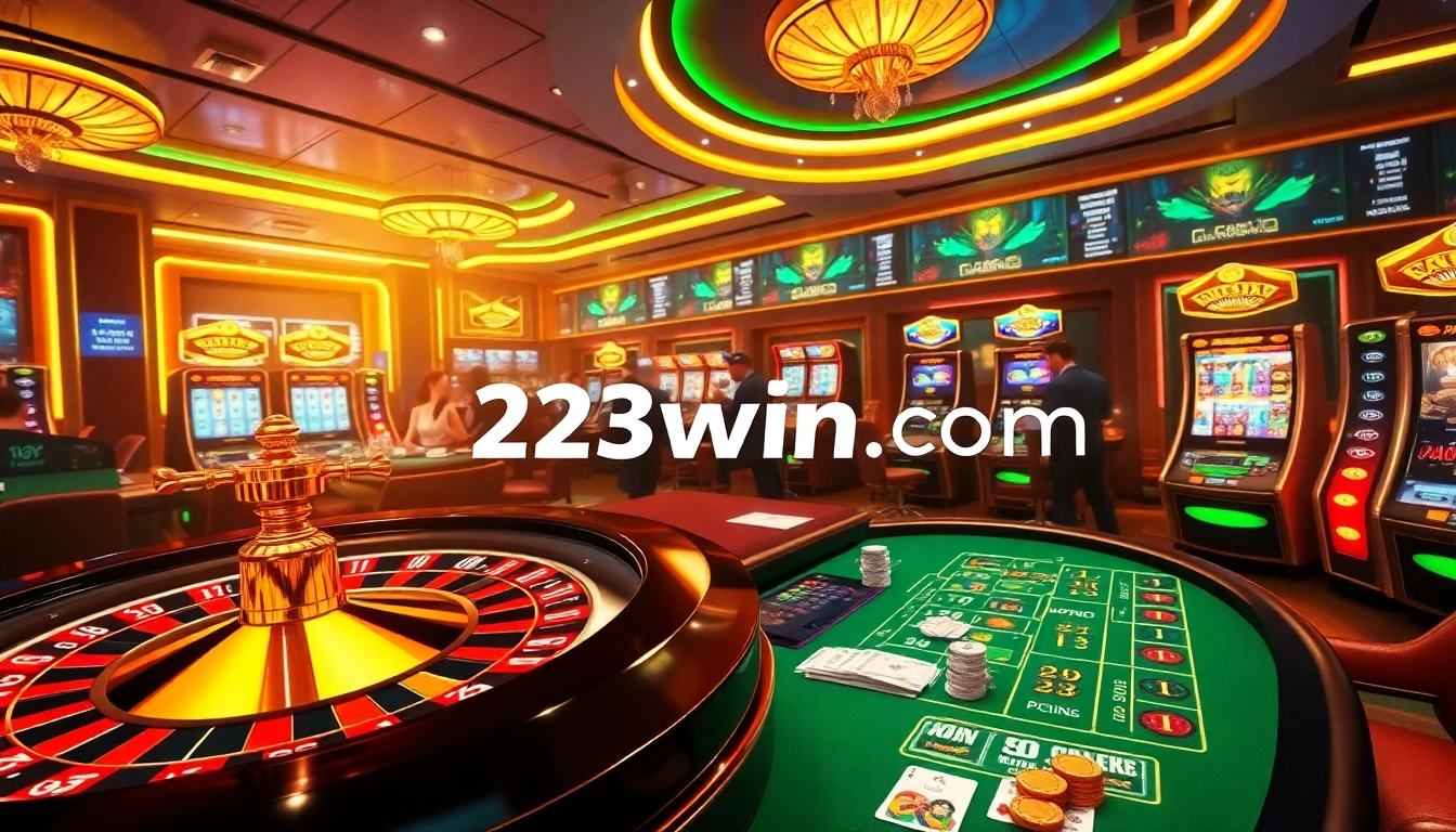 Experience thrilling gameplay at 23win.com with vibrant casino visuals showcasing roulette and poker.
