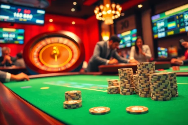 Experience the excitement of red88 casino gaming with vibrant poker tables and players strategizing.