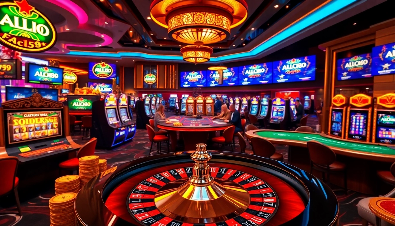 Players enjoying games at ALO789 casino, featuring vibrant slot machines and poker tables.