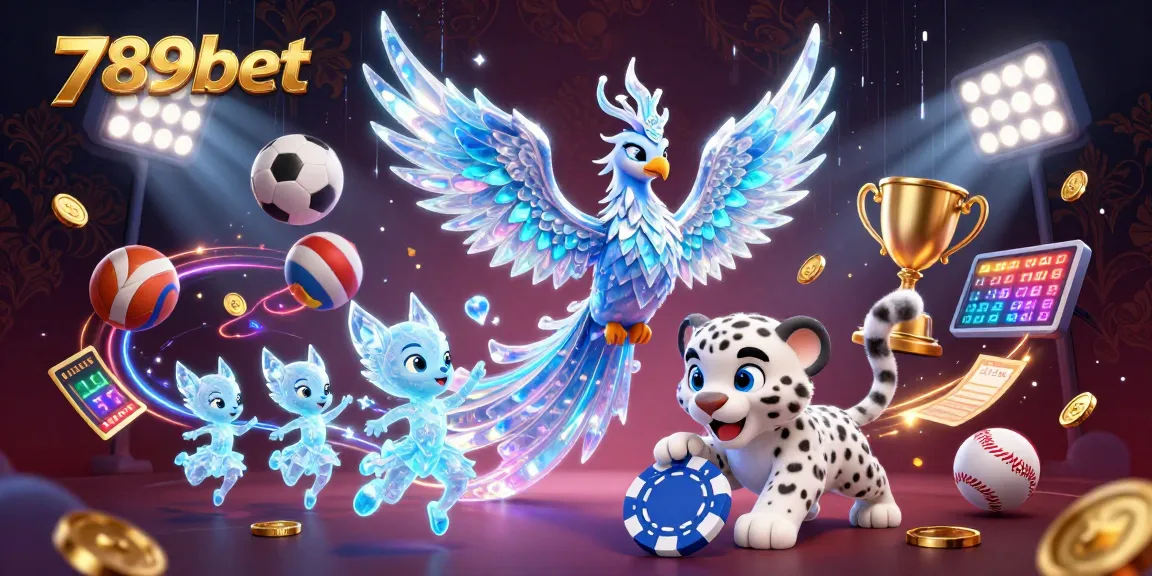 Join the excitement at 789bet with a dazzling ice phoenix and other enchanting characters in a vibrant casino scene.