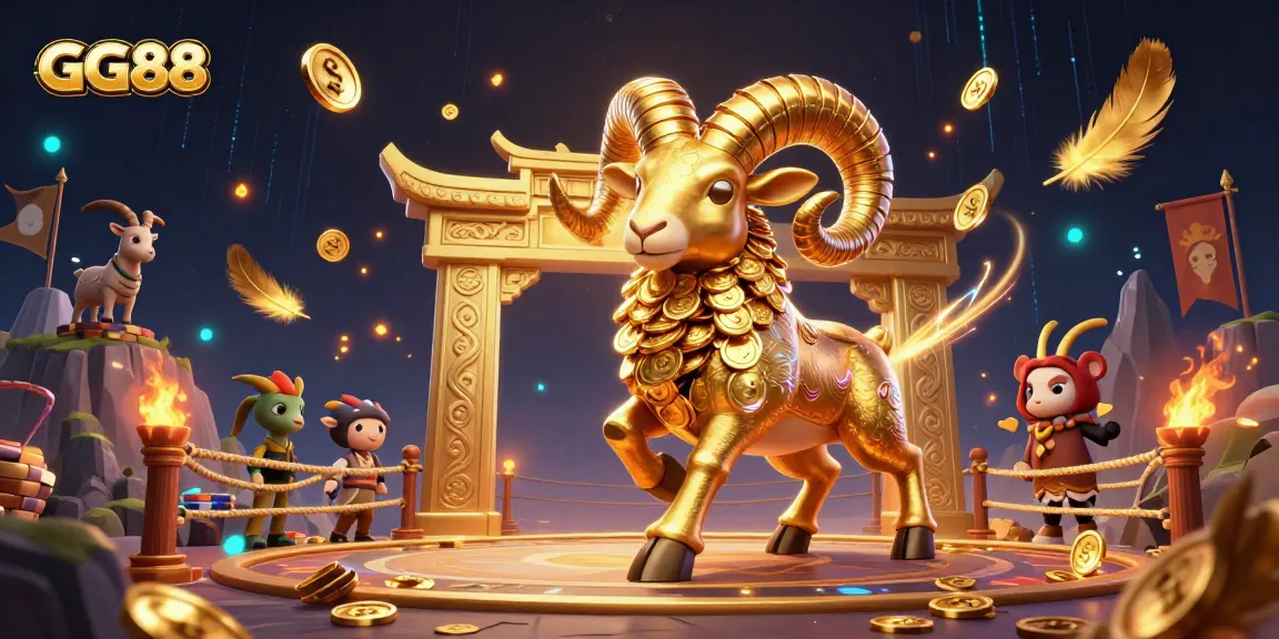 Enter the GG88 gaming arena with golden rams and vibrant casino action.