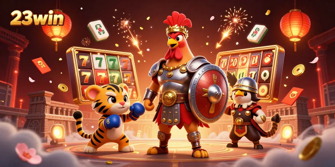 Experience the excitement of 23win with a dynamic casino scene featuring vibrant characters and thrilling game elements.