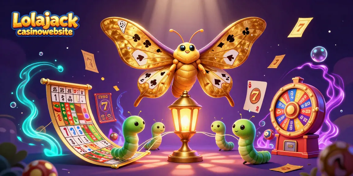 Celebrate your wins with Lolajack casinowebsite's vibrant casino scene featuring a golden atlas moth and dynamic slot games.