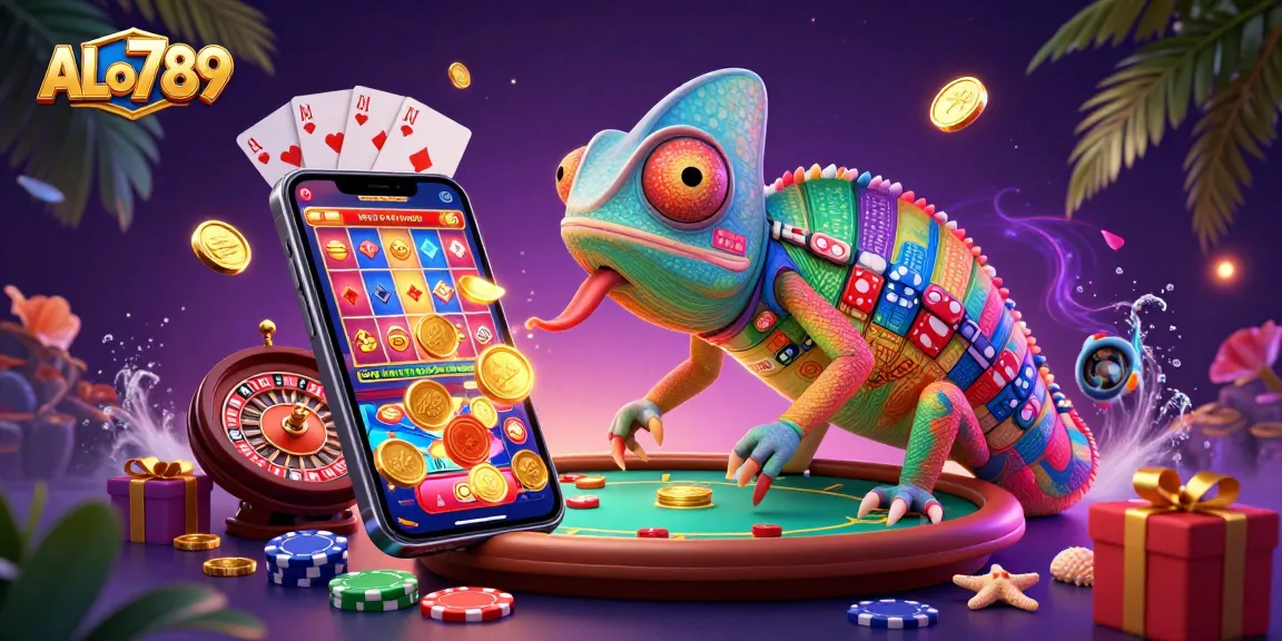 ALo789 invites players to enjoy dynamic casino fun with a vibrant chameleon owner and exciting gaming elements.