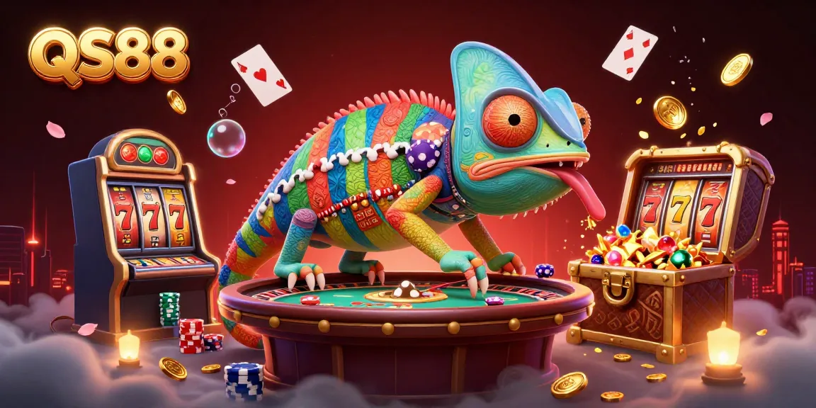 Experience vibrant casino action at QS88 as the chameleon owner collects golden coins and engages with dynamic features.