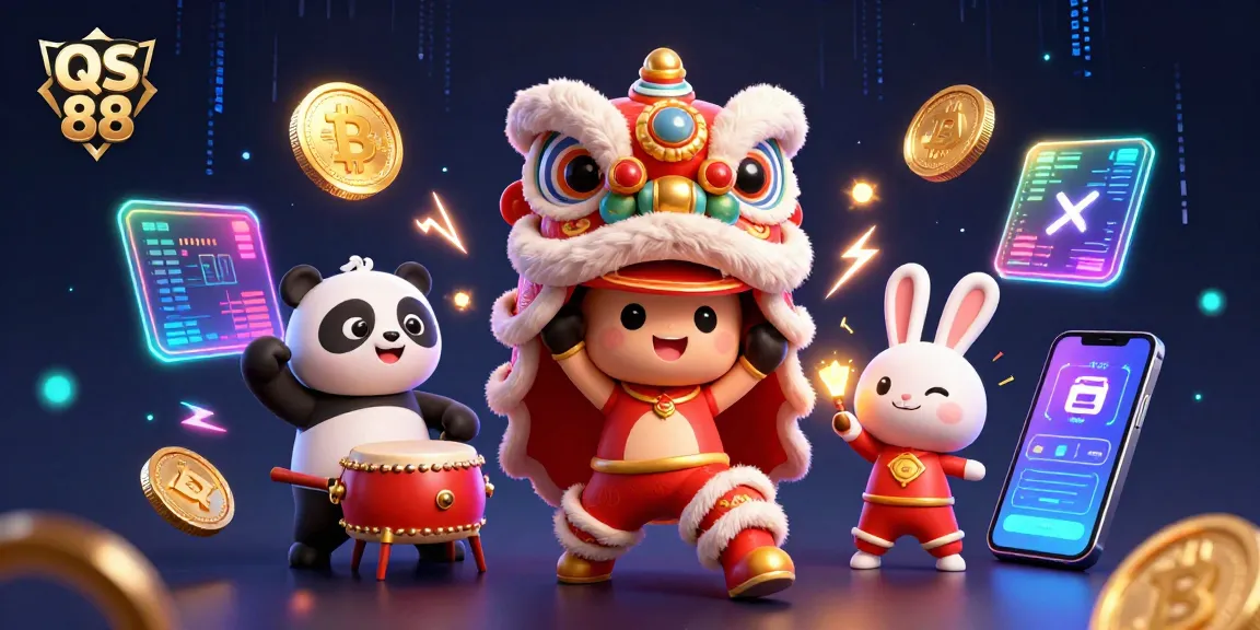 Experience the thrilling entertainment of QS 88 with vibrant characters and crypto elements.